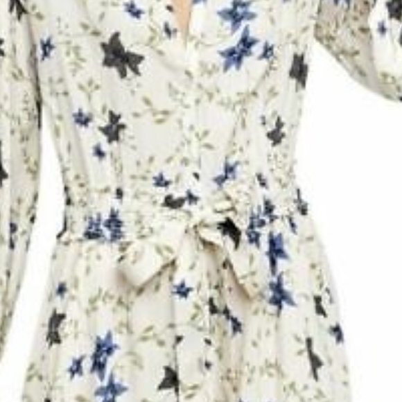 Free People Lighten Up Mini Dress in Ivory with blue flowers. Size S Rayon - Picture 4 of 7